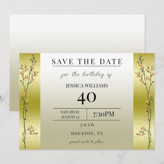 Invitation Branches d'automne, Confetti Or Save The Date (Devant / Derrière)