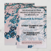 Invitation Branches de bleu sarcelle artistique Ciel rose mod (Devant / Derrière)