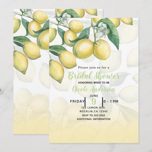 Invitation Branches de Citron Blanc & Jaune Campagne Rustique (Devant / Derrière)