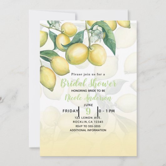 Invitation Branches de citron Blanc & Jaune Pays Rustique (Devant)