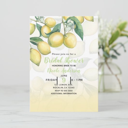 Invitation Branches de citron Blanc & Jaune Pays Rustique (Debout devant)