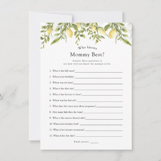 Invitation Branches de citron Qui Connaît Maman Meilleure Car (Devant)