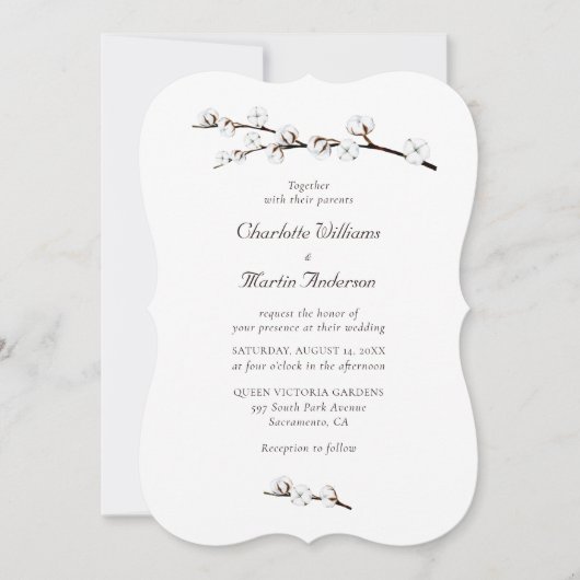 Invitation Branches de coton Mariage d'aquarelle (Devant)