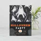Invitation Branches de Fantômes noirs et blancs Halloween (Debout devant)