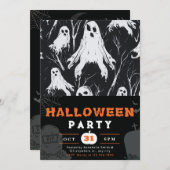 Invitation Branches de Fantômes noirs et blancs Halloween (Devant / Derrière)