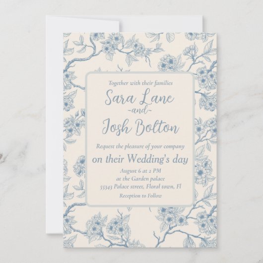 Invitation Branches de fleurs de cerisier en bleu et blanc ca (Devant)