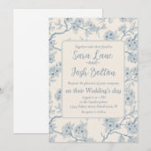 Invitation Branches de fleurs de cerisier en bleu et blanc ca (Devant / Derrière)