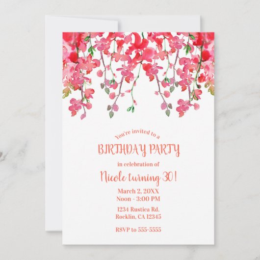 Invitation Branches de fleurs d'orchidées corail de printemps (Devant)