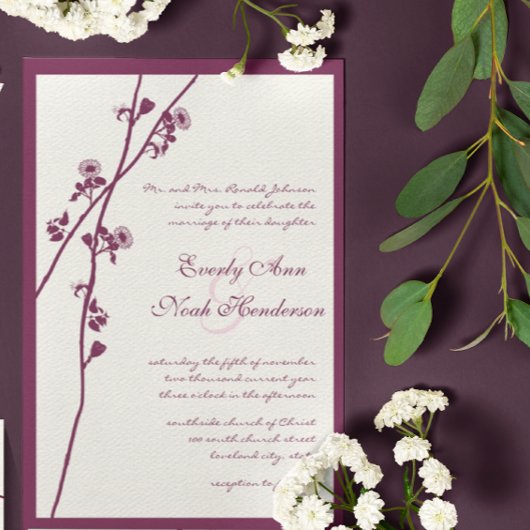 Invitation Branches de Fleurs sauvages de prune fleurie Faire