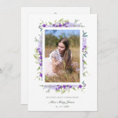 Invitation Branches de la première communion aux tons violets (Devant / Derrière)