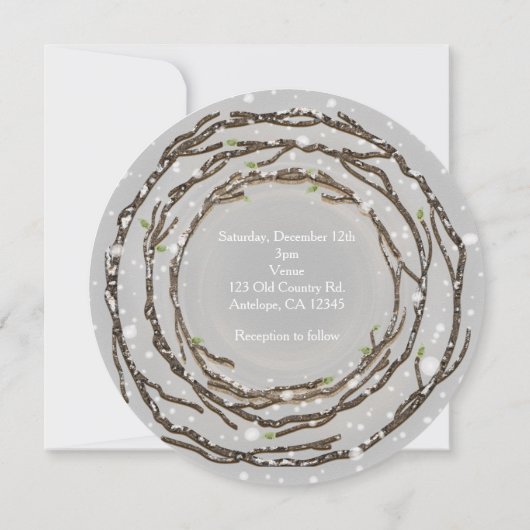 Invitation Branches de mariage rustique d'hiver et neige de c (Dos)