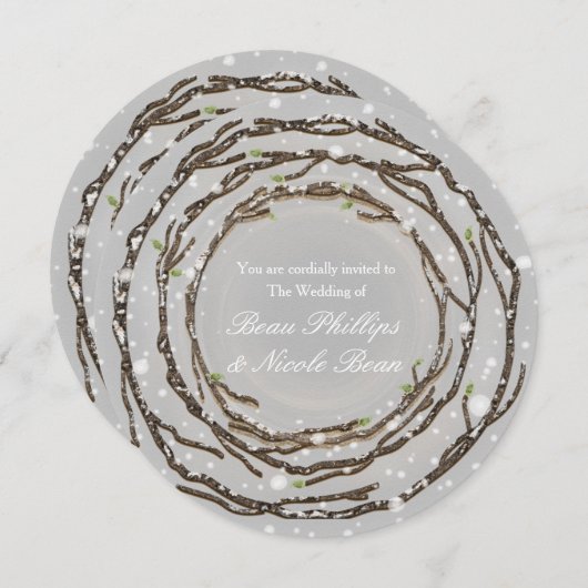 Invitation Branches de mariage rustique d'hiver et neige de c (Devant / Derrière)