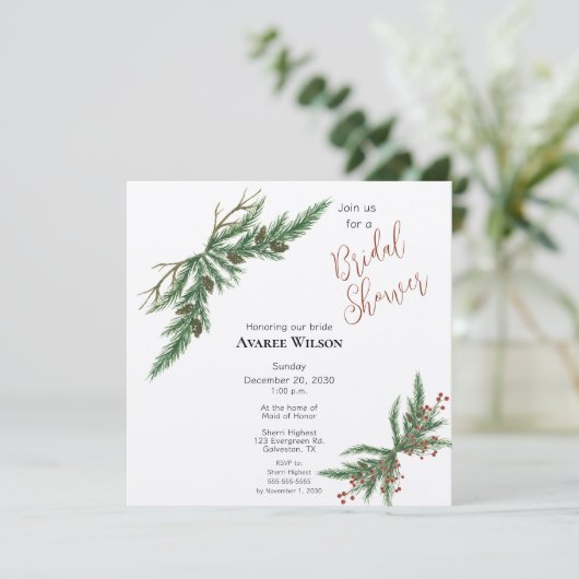 Invitation Branches de Noël Douche rouge et verte (Debout devant)