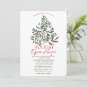Invitation Branches de pin aquarelle Fête de Noël ouverte   (Debout devant)