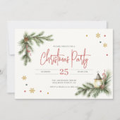 Invitation Branches de pin avec baies Holly et flocon de neig (Devant)