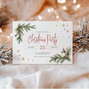 Invitation Branches de pin avec baies Holly et flocon de neig