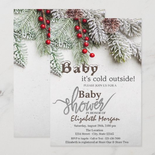 Invitation Branches de Pin Baby Shower (Devant / Derrière)