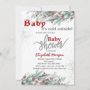 Invitation Branches de pin Baies de houx Neige Baby Shower