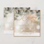 Invitation Branches de pin,Boules,Invitation de Noël en or (Devant / Derrière)