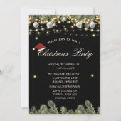Invitation Branches de pin Boules Noir Société de Noël (Devant)