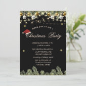 Invitation Branches de pin Boules Noir Société de Noël (Debout devant)