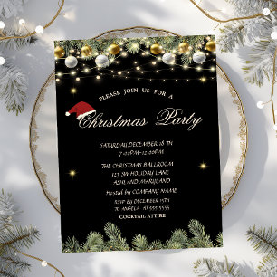 Invitation Branches de pin Boules Noir Société de Noël