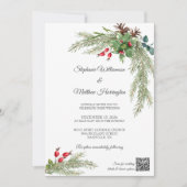 Invitation Branches de pin d'hiver avec des baies Code QR Mar (Devant)