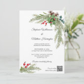 Invitation Branches de pin d'hiver avec des baies Code QR Mar (Debout devant)