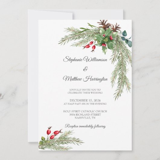 Invitation Branches de pin d'hiver avec Mariage de baies (Devant)