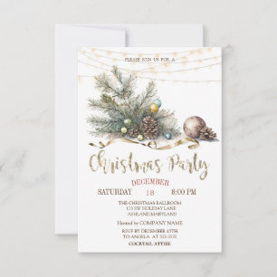 Invitation Branches de pin,Lumières Bois Fête de Noël
