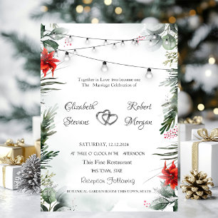Invitation Branches de pin,Poinsettia Mariage