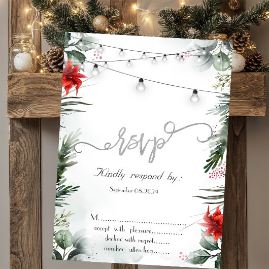 Invitation Branches de pin, Poinsettia RSVP 