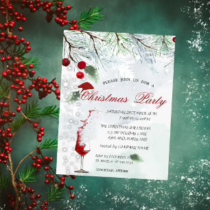 Invitation Branches de pin, Verre, Soirée de Noël d'entrepris
