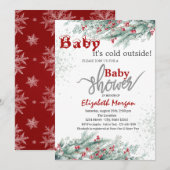 Invitation Branches de pins Baby shower de neige de Berry Hol (Devant / Derrière)