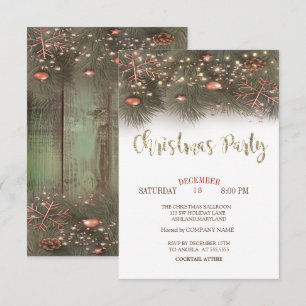 Invitation Branches de pins Lumières Boules Fête de Noël