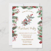Invitation Branches de pins Red Holly Berries Noël (Devant)