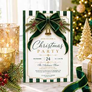 Invitation Branches de sapin festives Ruban vert Cloche dorée