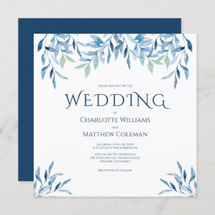 Invitation Branches de saule bleu, Aquarelle, Mariage
