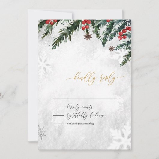 Invitation Branches d'hiver Berries rouges Snowflake Wedding  (Devant)