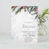Invitation Branches d'hiver Berries rouges Snowflakes Mariage (Debout devant)