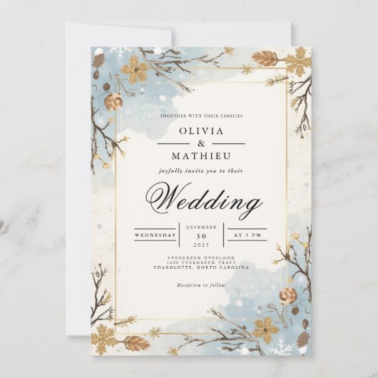 Invitation Branches d'hiver bleu Dusty Mariage (Devant)