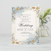 Invitation Branches d'hiver bleu Dusty Mariage (Debout devant)