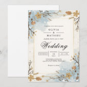 Invitation Branches d'hiver bleu Dusty Mariage (Devant / Derrière)