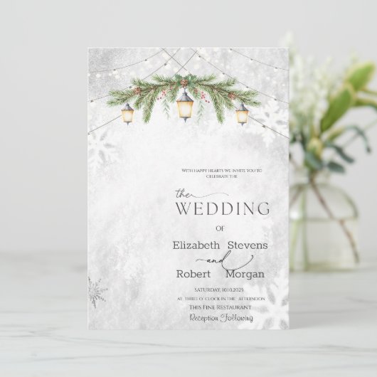 Invitation Branches d'hiver Lantern Snowflakes Mariage (Debout devant)