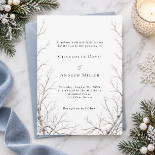 Invitation Branches d'hiver Mariage Moderne Minimaliste Neige