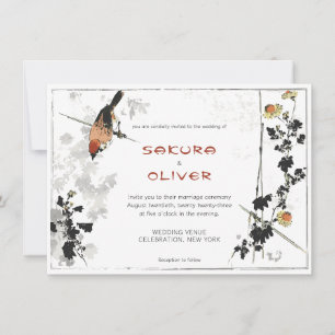 Invitation Branches d'oiseau japonais feuilles vintage