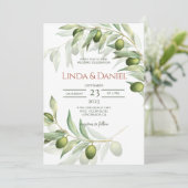 Invitation Branches d'olive Aquarelle Mariage rustique (Debout devant)