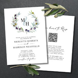 Invitation Branches d'olive Monogramme Mariage de couronne