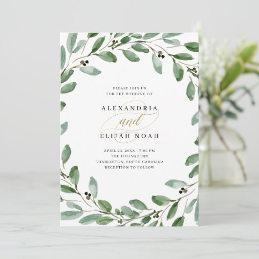 Invitation Branches d'olive peintes| Mariage d'aquarelle simp (Debout devant)