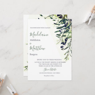 Invitation Branches d'olive verte italienne mariage